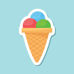 Ice cream sticker icon in flat style. Tasty dessert vector illustration on isolated background. Sweet eating sign business concept.