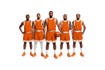 Dynamic team of basketball players ready for action with focus and unity, teamwork and dedication