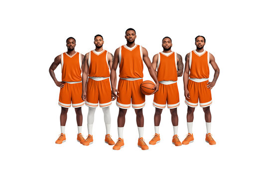 Dynamic team of basketball players ready for action with focus and unity, teamwork and dedication