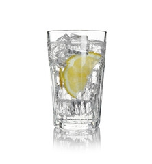 Refreshing water with lemon and ice isolated on white