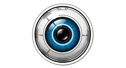 Vector illustration of a single cyborg eyeball with a solid graphic camera lens Isolated On Transparent Background	