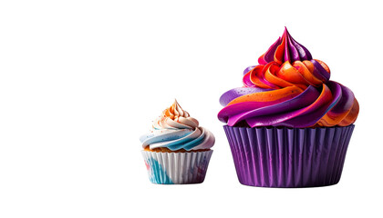 Dual luxurious swirled frosting cupcake collection isolated on transparent background