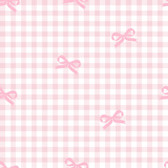 Delicate Pink Bows on Gingham Pattern