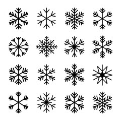 Detailed collection of various snowflake designs on a white background, suitable for winter-themed decorations or crafts