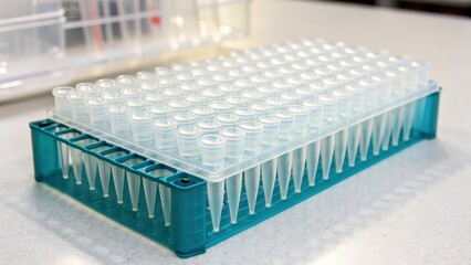 Laboratory equipment featuring microcentrifuge tubes on workbench