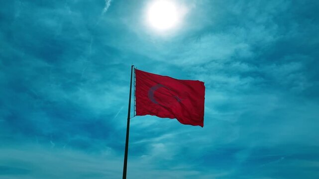 Turkish flag waving - 4k video of turkish flag waving