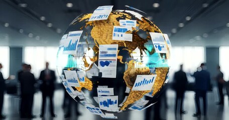 Global business meeting with digital data overlay in a modern office - Powered by Adobe