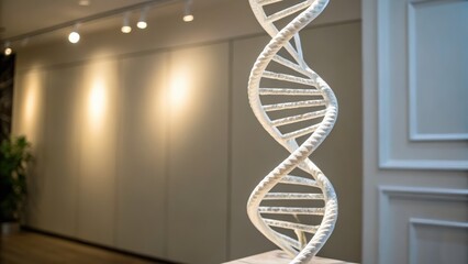 Modern dna sculpture in elegant interior space with soft lighting