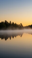 Fototapeta premium Morning sunrise reflecting on calm lake water
