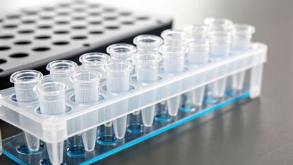 Laboratory equipment with sample tubes on a flat surface for scientific research and experiments