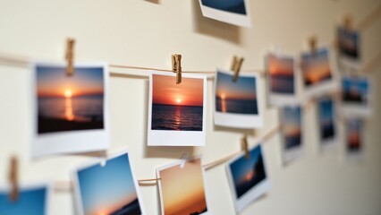Sunset Photos Hanging On A String