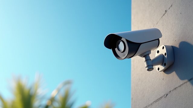 Security Camera Mounted on Building Exterior