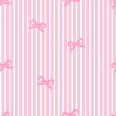 Pink Bows on Striped Seamless Pattern