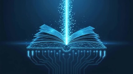 Digital Book of Knowledge: A glowing digital book, radiating beams of light, symbolizes the profound fusion of knowledge and technology, opening the path to boundless exploration and innovation. - Powered by Adobe