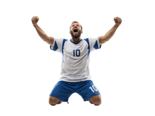 Soccer star celebrating game-winning goal with triumphant roar, embodies passion and dedication to sports, inspiring athletic achievement and competitive spirit