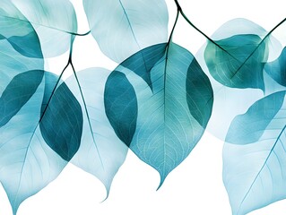 Stunning Teal Leaf Skeleton Background Botanical Art