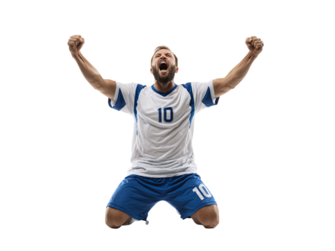Soccer star celebrating game-winning goal with triumphant roar, embodies passion and dedication to sports, inspiring athletic achievement and competitive spirit