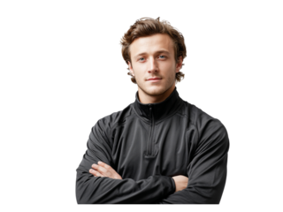 Confident young man with arms crossed looking forward, a modern portrayal of determination and style for diverse commercial and personal use cases, versatile and authentic