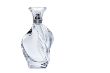 Elegant crystal perfume bottle with swirling design, perfect for luxury beauty marketing and advertising campaigns.