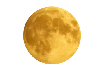 Golden full moon glowing against transparent background