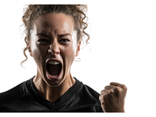 Determined athlete shouts in victory, celebrating success with powerful emotion and intense focus, embodying strength, passion, and the thrill of achievement