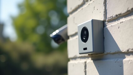 Security Camera On Brick Wall Outdoors