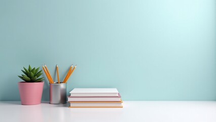 Books, Pencils, and Succulent Plant on Desk