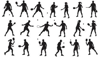 Pickleball And Paddleball Players Silhouettes Vector Set