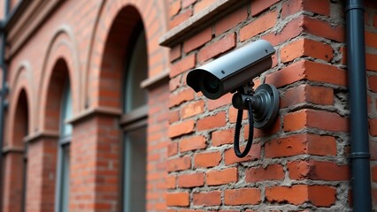 Security Camera Mounted on Brick Wall