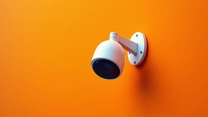 White Security Camera On Orange Wall