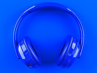Vibrant Blue Headphones on Blue Background Music Audio Technology