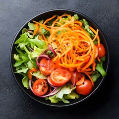 Delicious Fresh Salad Bowl with Carrot, Tomato, and Lettuce