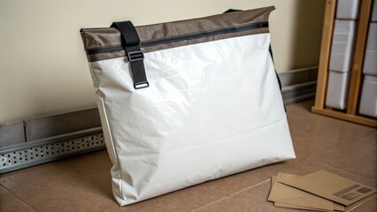 Stylish modern messenger bag with sleek design in neutral tones