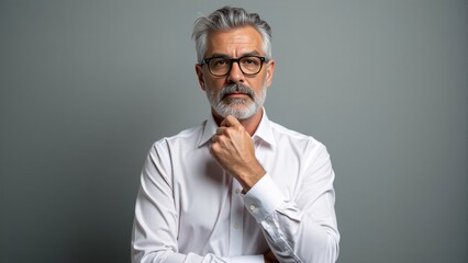 Mature Man Portrait With Hand At Chin