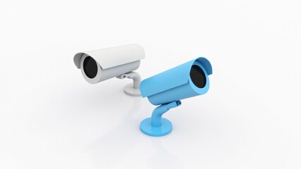 Two Security Cameras, Blue And White