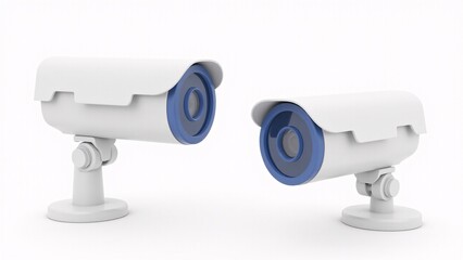 Two White Surveillance Cameras Isolated on White