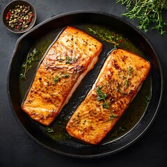 Pan-Seared Salmon Fillets with Thyme and Pepper
