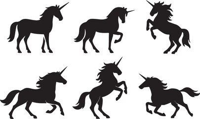 PrintCollection of six silhouette unicorns in various poses