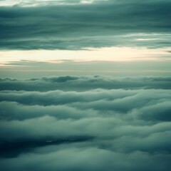 Serene Cloudscape, Aerial View of Misty Mountains and Rolling Clouds at Sunset
