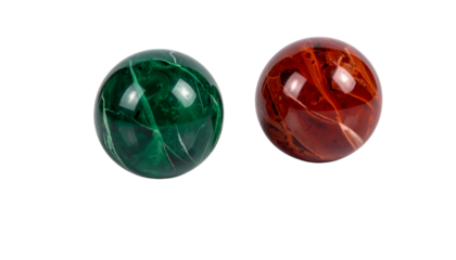 Pair of polished marble stone balls isolated on transparent background
