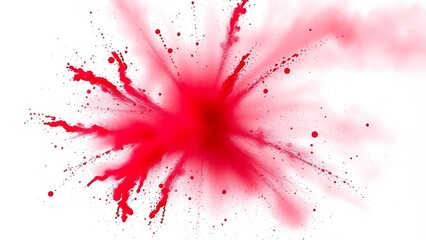 Vibrant red Holi powder explosion captured dynamically against a white background.