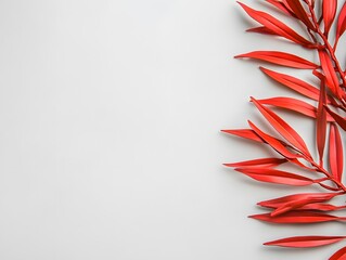 Vibrant Red Leaves on White Background Botanical Minimalist Design
