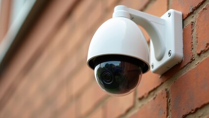 Security Camera Mounted On Brick Wall