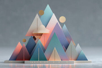 Abstract composition of triangles and circles in pastel colors with minimalist style