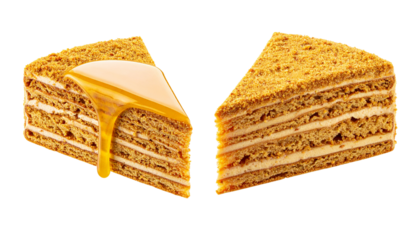  Pair of rustic honey cake desserts isolated on transparent background