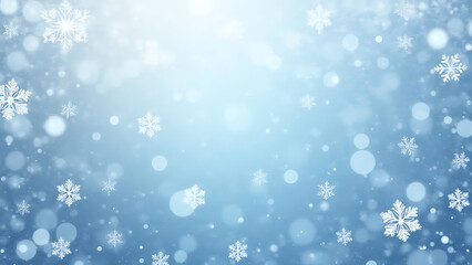 Soft Blue Bokeh Background with Falling Snowflakes &ndash; Dreamy Winter Scene for Presentations, Websites & Mobile Apps