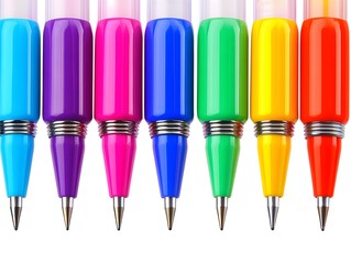 Vibrant Colorful Pens Close Up Row Stationery