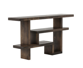 Dark wood geometric shelf unit, isolated on transparent background