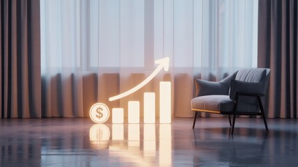 Modern interior with growth graph and stylish chair by the window