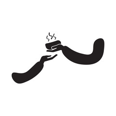 Two hands gently holding a steaming cup vector, illustration. Food charity or donation.